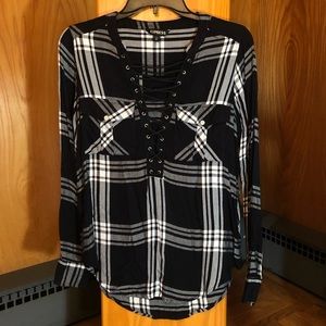 EXPRESS LIKE NEW lace up plaid top